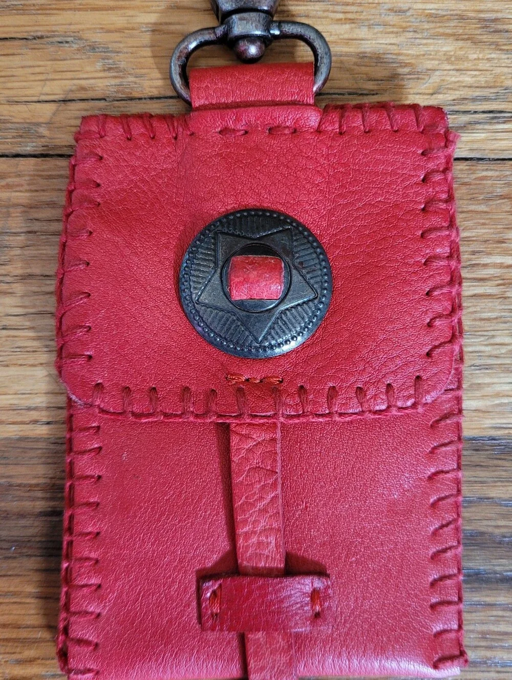 Free People Concho Keychain Red Leather Mini Wallet Key And Card Holder